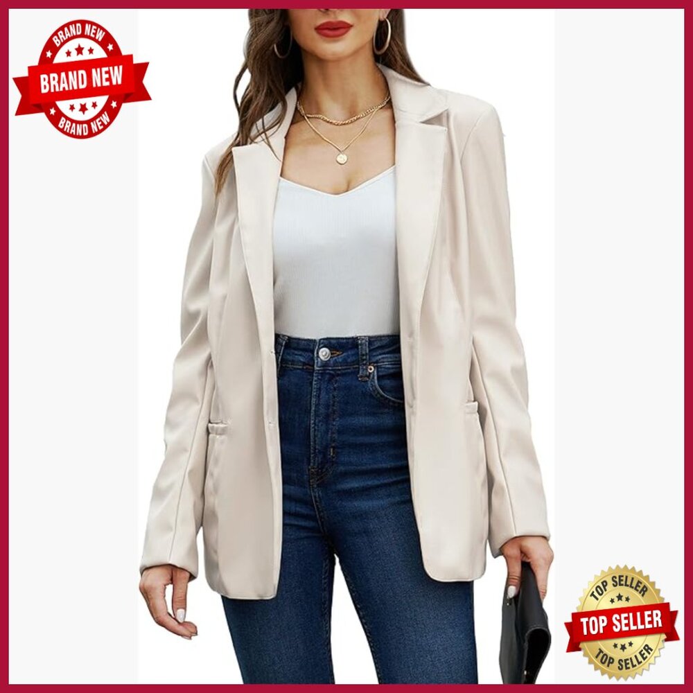 Faux Leather Blazer Jacket Vegan Lapel Button Down Coat Regular Fit